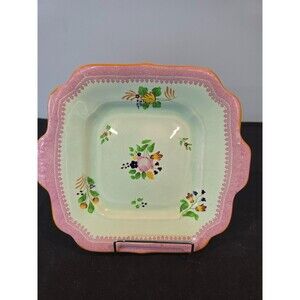 Adams Calyx Ware Hand Painted Lowestoft Square Platter Floral Border England